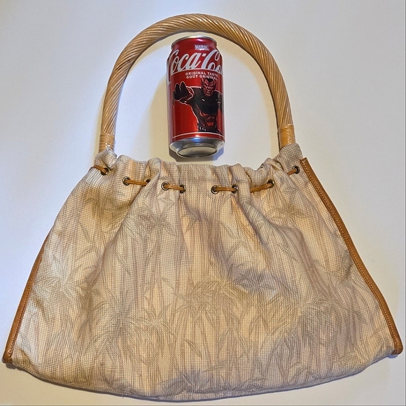 Tommy Bahama summer beach bag handbag 4 pocket purse palm trees wood handle tote - Picture 10 of 11